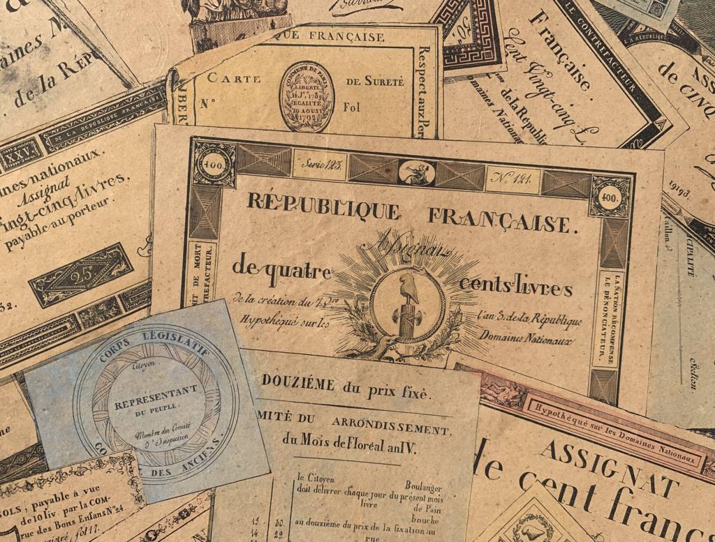 A.A. Lejeune (Attivo nel XVIII secolo) attribuito - Trompe l’oeil di assignats e documenti Rivoluzione francese. - Image 5