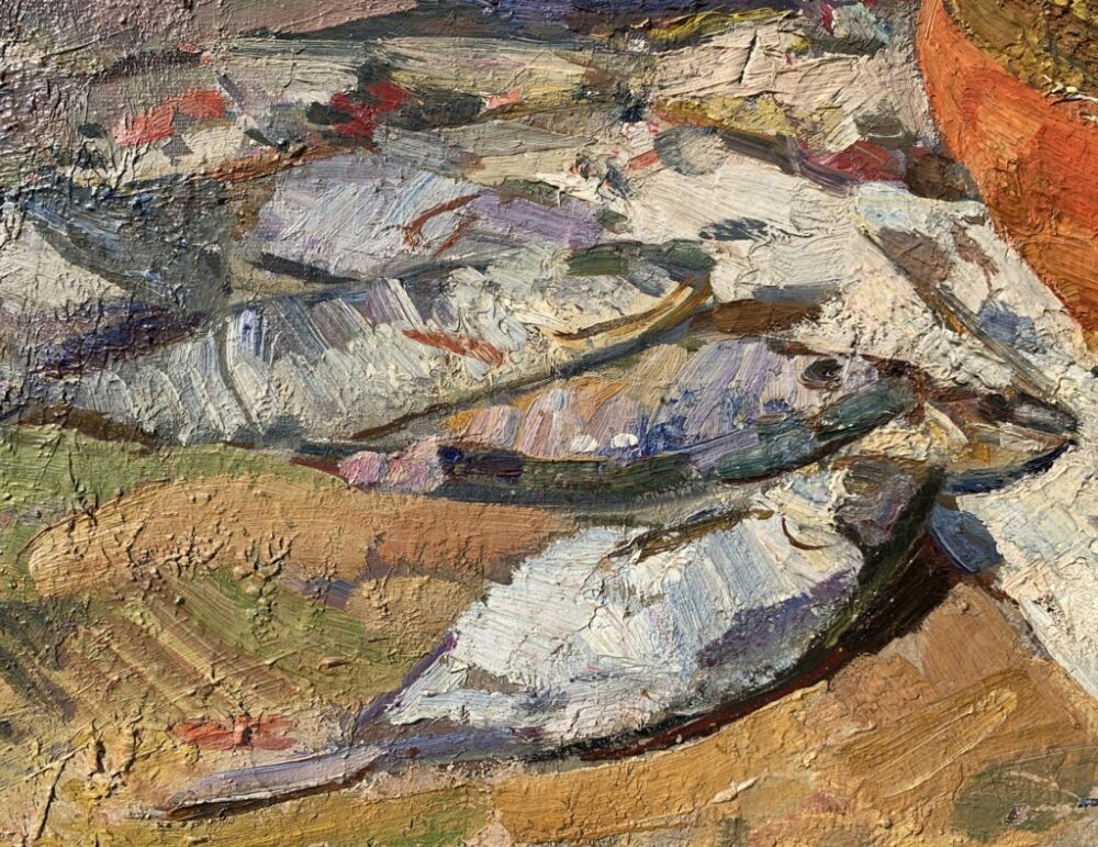 Lev Pavlovich Khodchenko (Shimanovka, 1912 - 1998) - Natura morta di pesci e vaso. - immagine 7