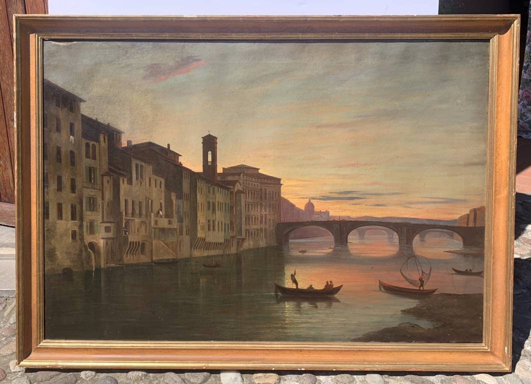 Italian painter (19th century) - Florence, view of the Lungarno near the Santa Trinita Bridge. - Image 4