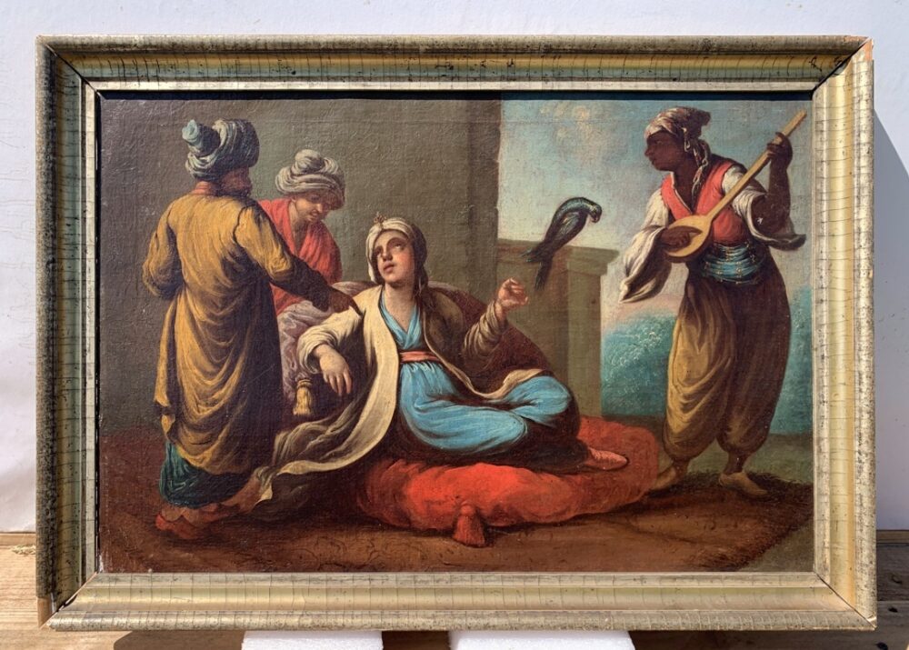 Venetian painter (18th century) - Turkish nobles with a parrot and a musician. - Image 5